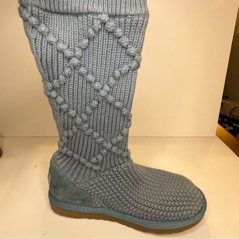 Genuine Ugg Australia Classic Women’s Crochet Tall Boots Size 7 Blue Wool Insole - Picture 4 of 15